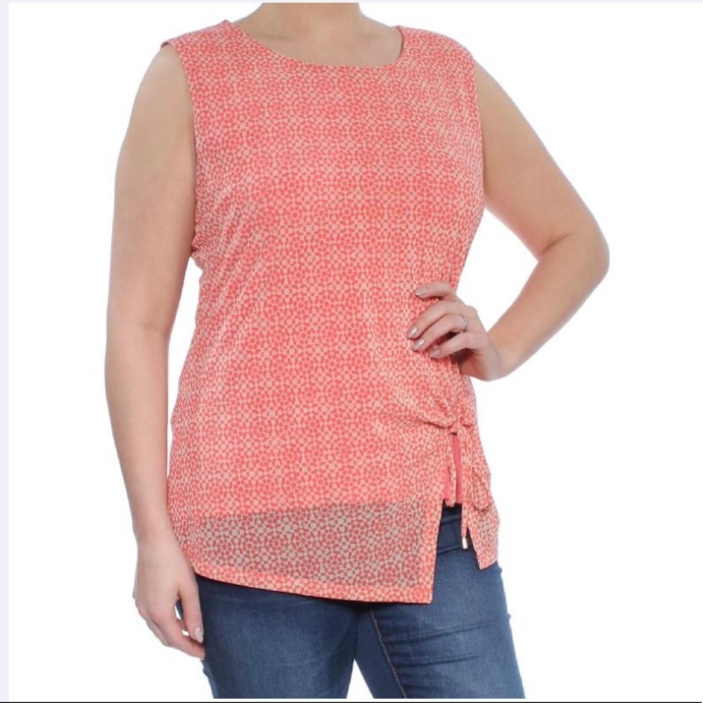 DKNY Womens Pink Ruched Printed Sleeveless Blouse